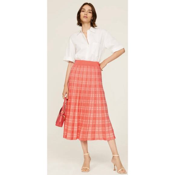 Kate Spade Pink Knit Pleated Plaid Skirt L - Picture 1 of 9